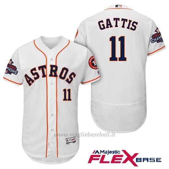 Maglia Baseball Uomo Houston Astros 2017 World Series Campione Evan Gattis Bianco Flex Base